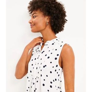 NWT! LOFT Dotted Lace Trim Mixed Media Shell - Size XS - Deep Space Blue